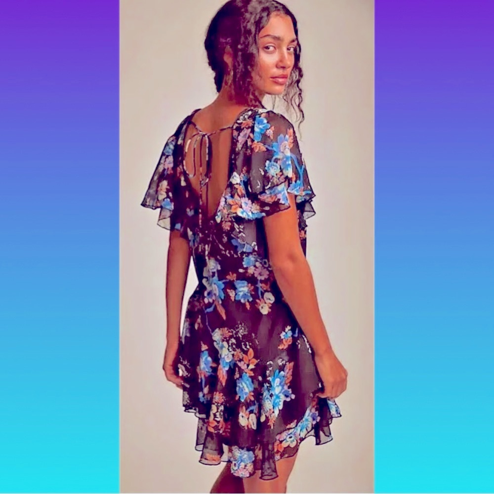 Free People sheet Scoop Neck Mini dress with flutter sleeves